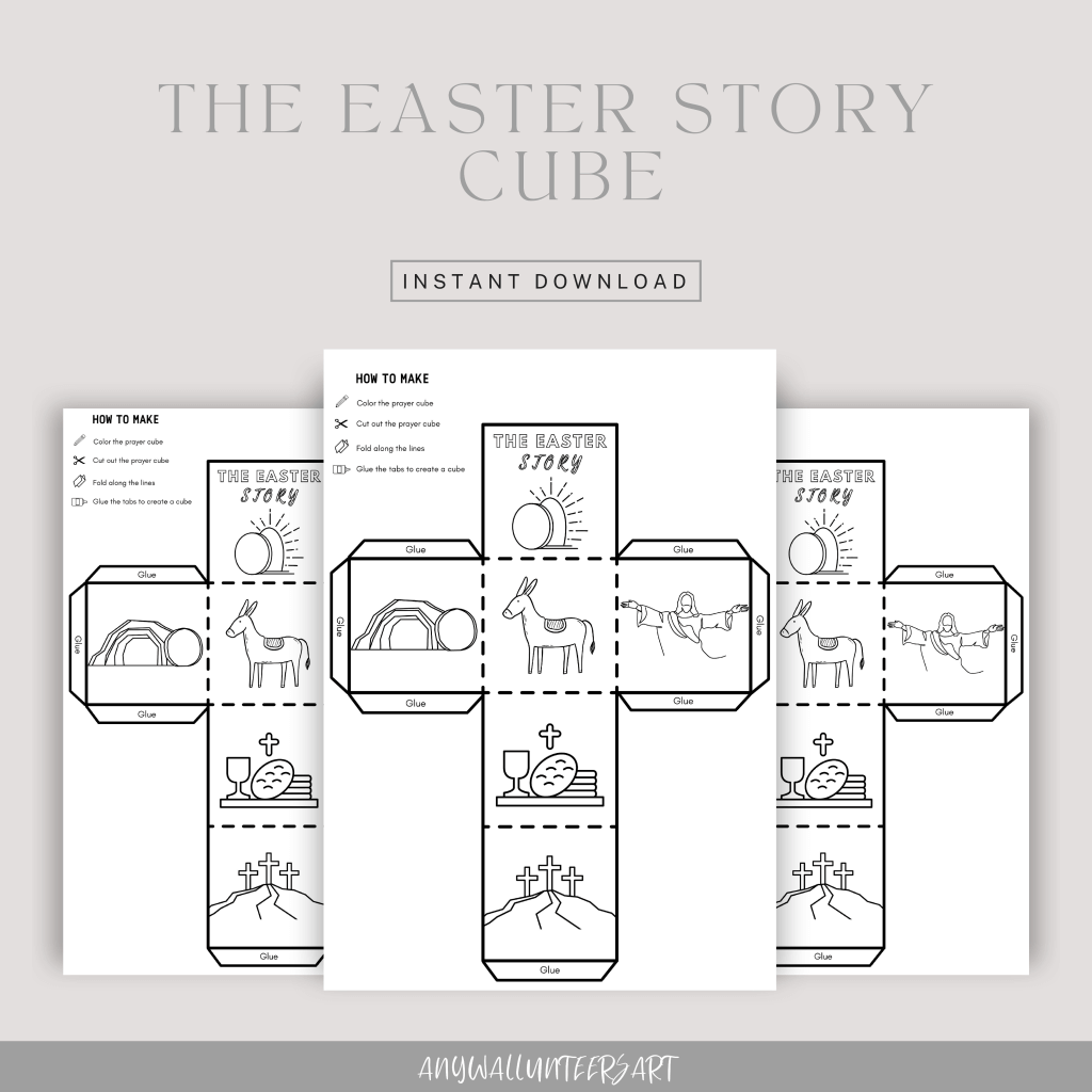 Easter Story Coloring Cube, Printable Sunday School Craft, Bible Story Cube, Scripture Activity for Kids, Printable Homeschool Activity