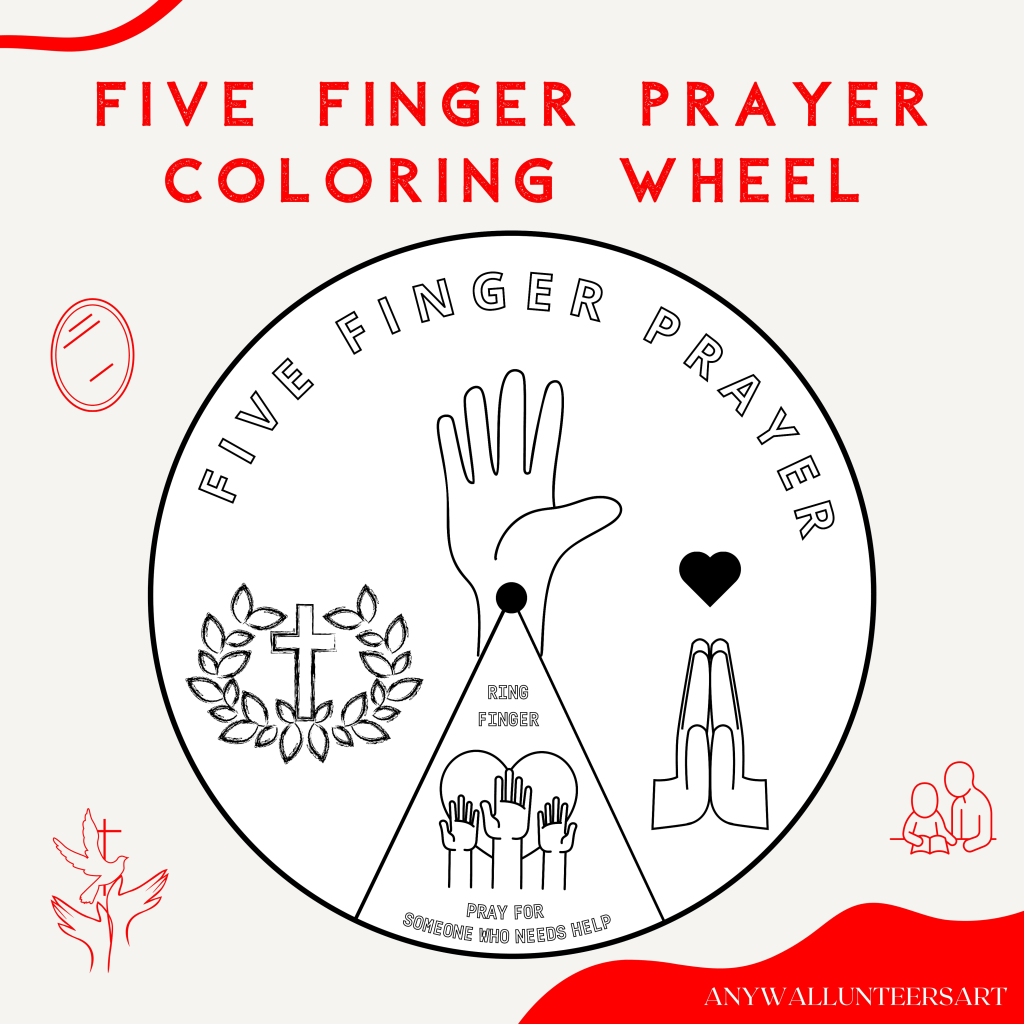 Five Finger Prayer Coloring Wheel,Sunday School Craft, Bible Scripture Memory for Kids,Printable Bible Activity,Bible Story, Prayer Activity