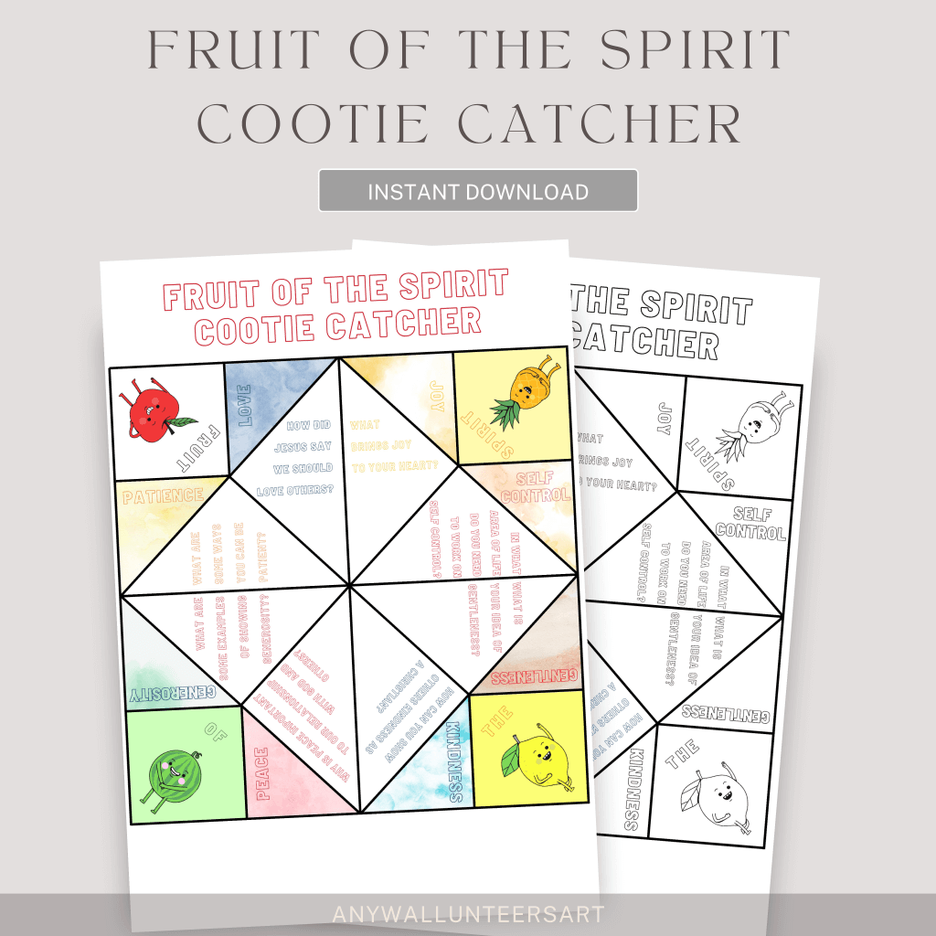Fruit of the Spirit Cootie Catcher Sunday School Bible Activity, Fruit of the Spirit Paper Craft for Kids, Christian Homeschool Printable