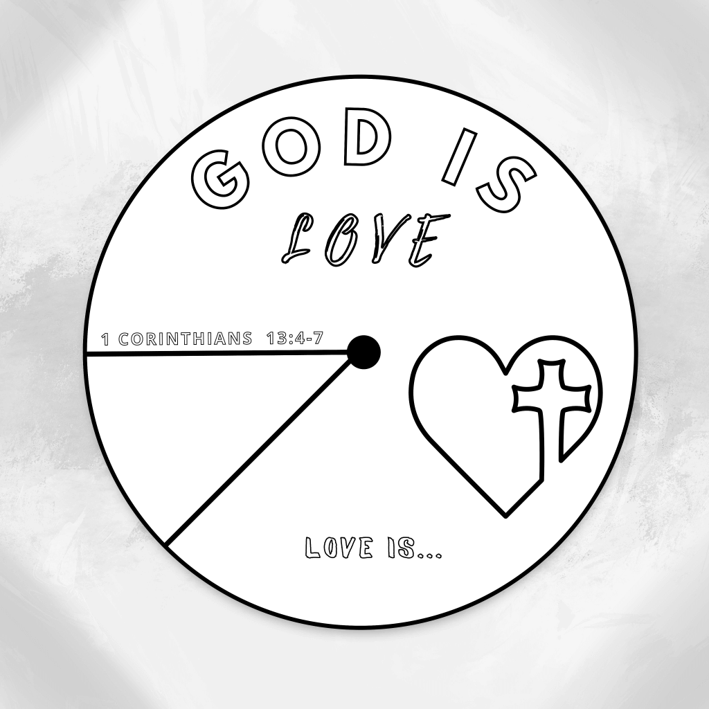 God Is Love Coloring Wheel, Printable Sunday School Lesson, Bible Verse Sunday School Activity,Prayer Activity, Scripture Craft,Bible Lesson