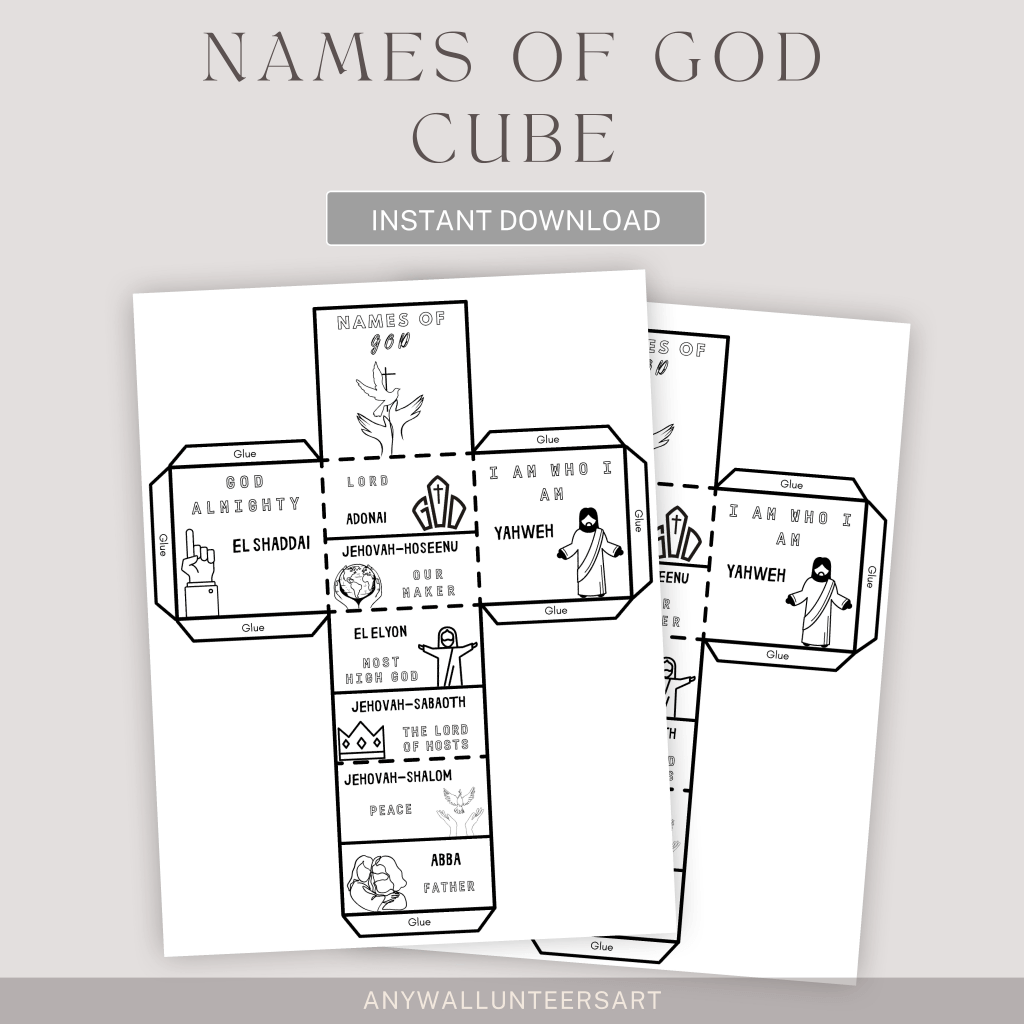 Names of God Coloring Cube, Sunday School Lesson Craft, Bible Scripture Memory for Kids, Printable Bible Activity, Hebrew Names, Bible Story
