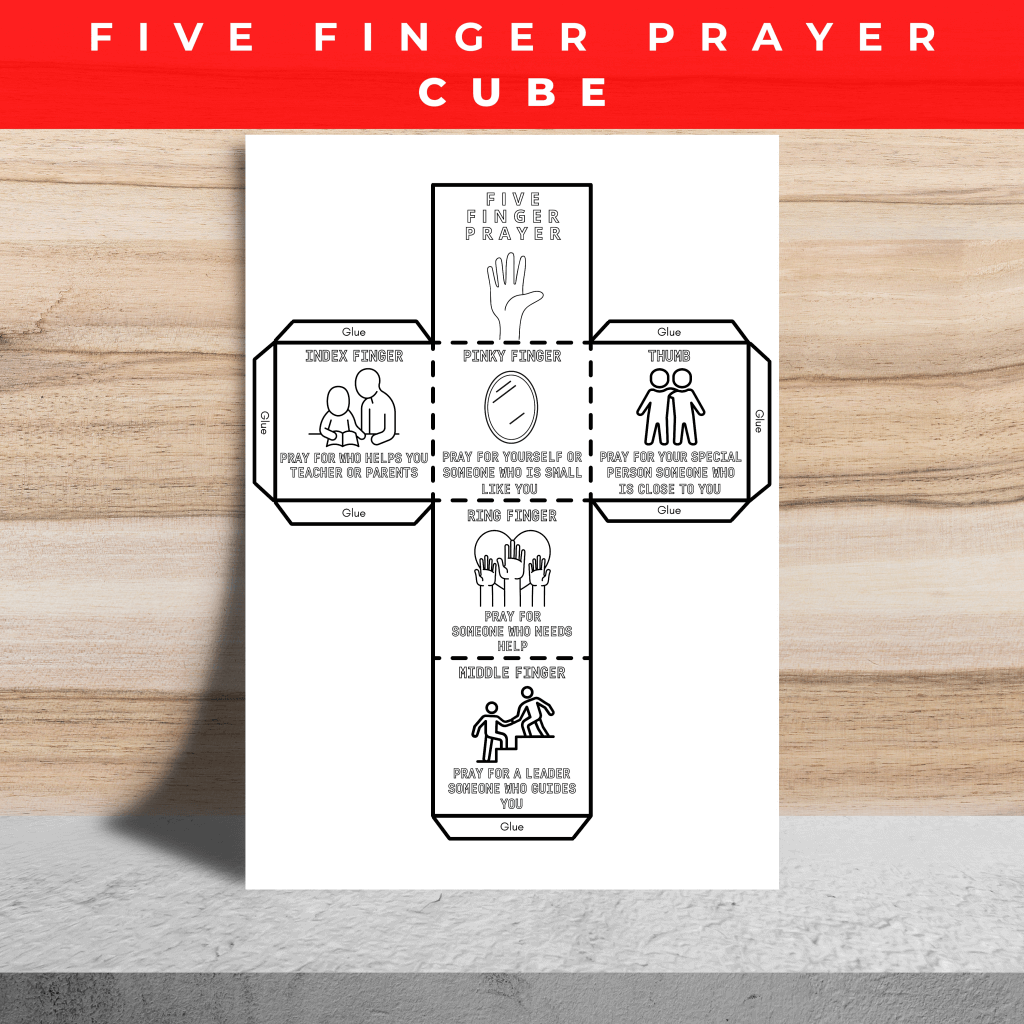 Five Finger Prayer Coloring Cube,Printable Christian Craft,Religious Craft for Kids,DIY Christian Printable for Children,Sunday School Craft - Image 3