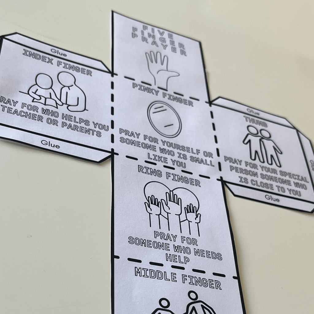 Five Finger Prayer Coloring Cube,Printable Christian Craft,Religious Craft for Kids,DIY Christian Printable for Children,Sunday School Craft - Image 4