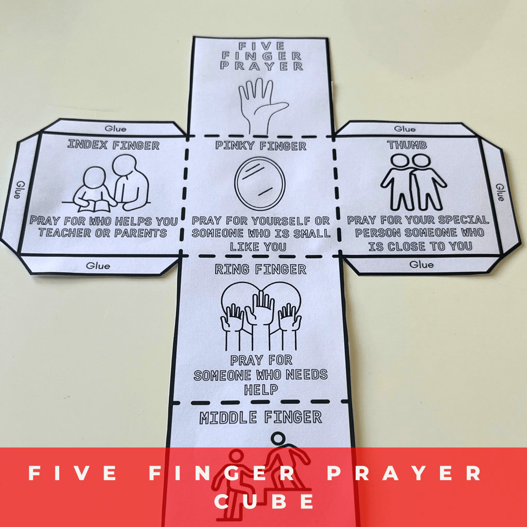 Five Finger Prayer Coloring Cube,Printable Christian Craft,Religious Craft for Kids,DIY Christian Printable for Children,Sunday School Craft - Image 6