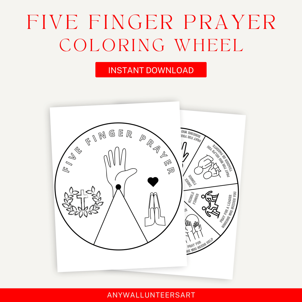 Five Finger Prayer Coloring Wheel,Sunday School Craft, Bible Scripture Memory for Kids,Printable Bible Activity,Bible Story, Prayer Activity - 3