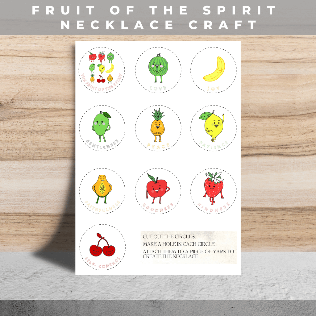 Galatians 5:12-13 Fruit of the Spirit Necklace Craft, Fruit of the Spirit Activity, Homeschool Worksheet, Printable Sunday School Craft - Image 2