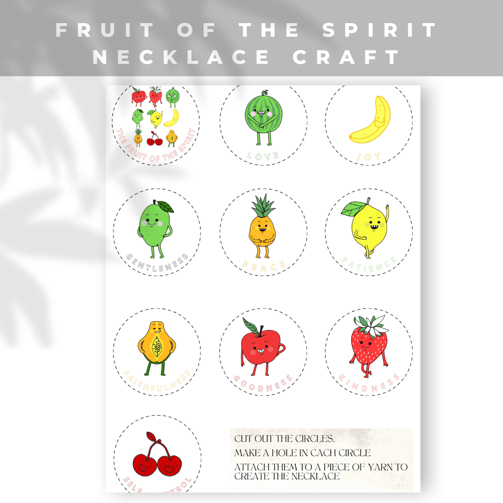 Galatians 5:12-13 Fruit of the Spirit Necklace Craft, Fruit of the Spirit Activity, Homeschool Worksheet, Printable Sunday School Craft - Image 4