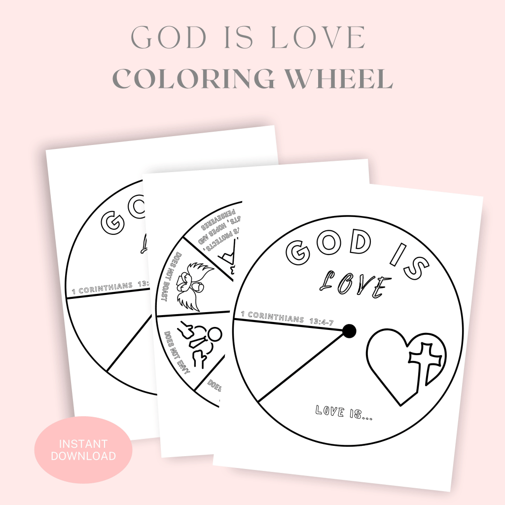 God Is Love Coloring Wheel, Printable Sunday School Lesson, Bible Verse Sunday School Activity,Prayer Activity, Scripture Craft,Bible Lesson - Image 3