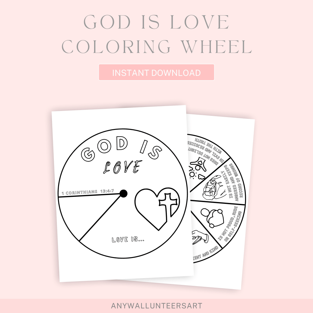 God Is Love Coloring Wheel, Printable Sunday School Lesson, Bible Verse Sunday School Activity,Prayer Activity, Scripture Craft,Bible Lesson - Image 4