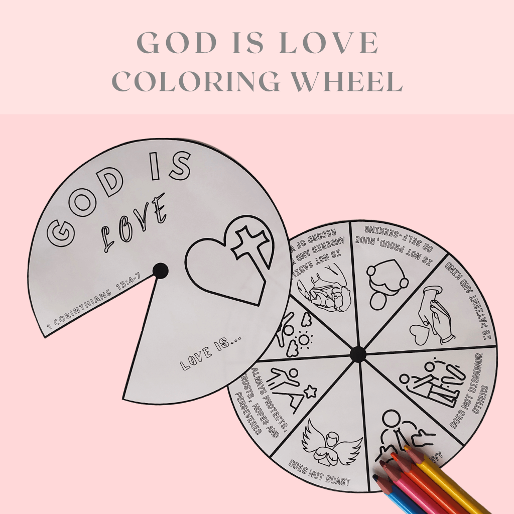 God Is Love Coloring Wheel, Printable Sunday School Lesson, Bible Verse Sunday School Activity,Prayer Activity, Scripture Craft,Bible Lesson - Image 9