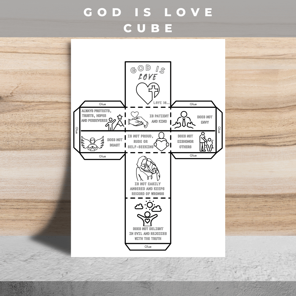 God Is Love Coloring Cube,Printable Bible Coloring Page Learning Sheet, Bible Verse Sunday School Activity, Printable Sunday School Craft - Image 3