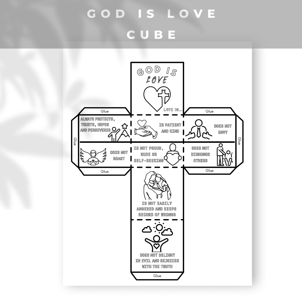 God Is Love Coloring Cube,Printable Bible Coloring Page Learning Sheet, Bible Verse Sunday School Activity, Printable Sunday School Craft - Image 4