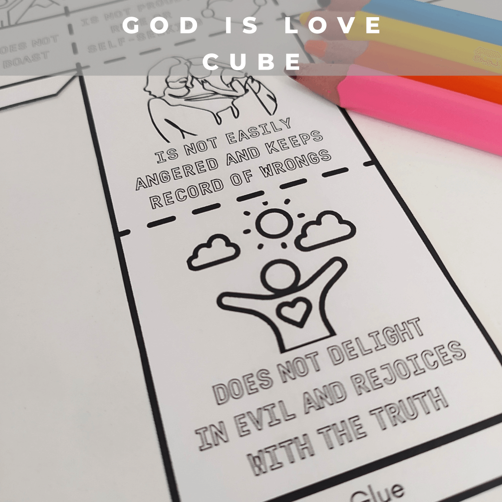 God Is Love Coloring Cube,Printable Bible Coloring Page Learning Sheet, Bible Verse Sunday School Activity, Printable Sunday School Craft - Image 5