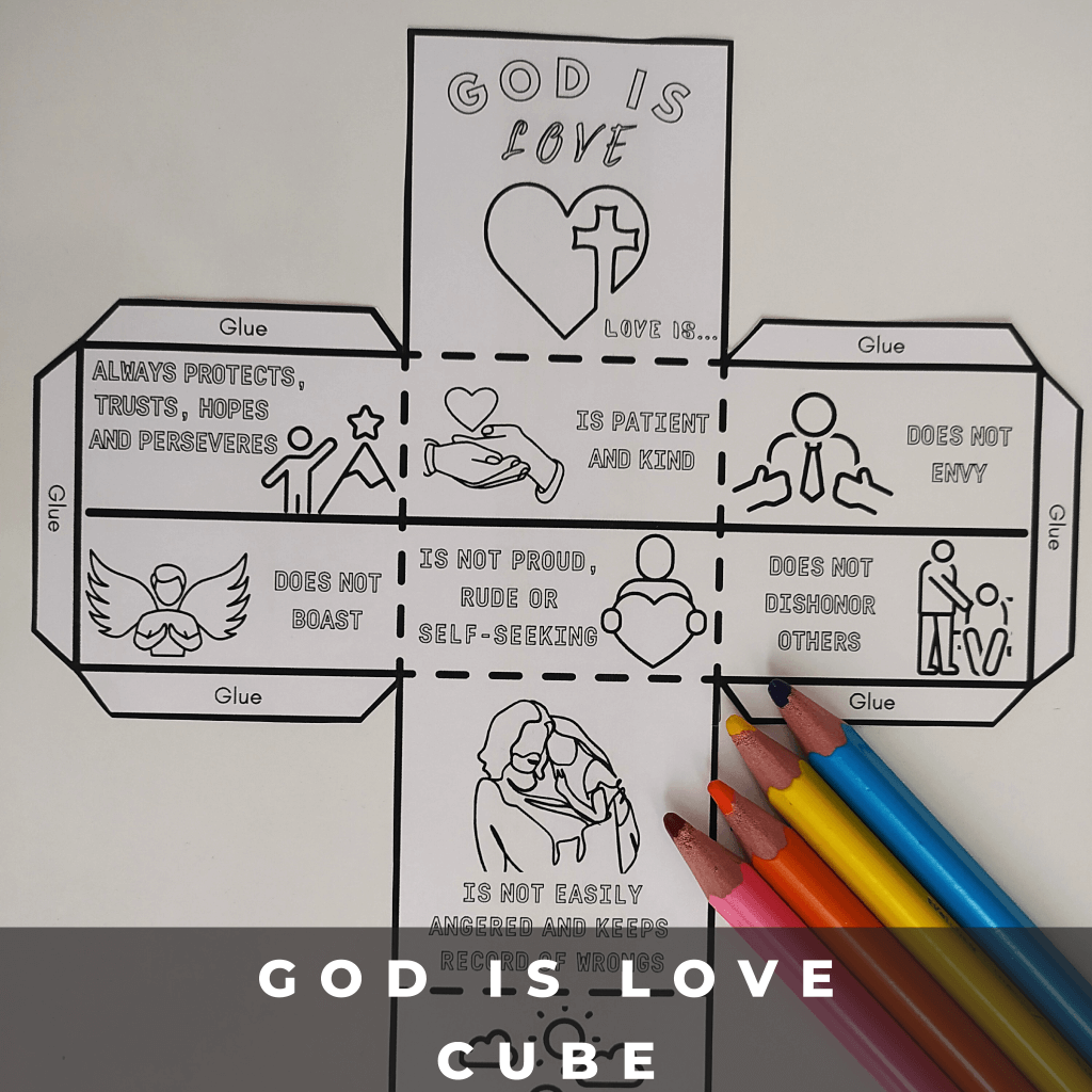 God Is Love Coloring Cube,Printable Bible Coloring Page Learning Sheet, Bible Verse Sunday School Activity, Printable Sunday School Craft - Image 6