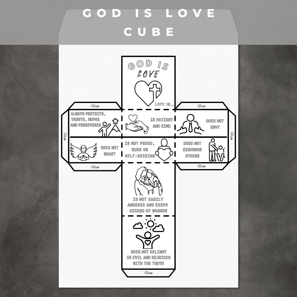 God Is Love Coloring Cube,Printable Bible Coloring Page Learning Sheet, Bible Verse Sunday School Activity, Printable Sunday School Craft - Image 10