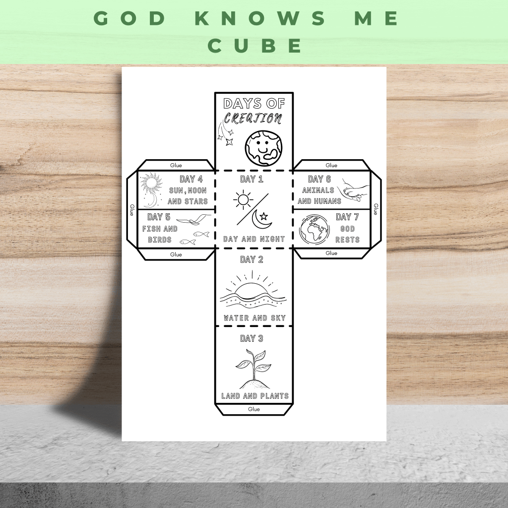 God Knows Me Coloring Cube, Sunday School Craft, Bible Coloring Page Learning Sheet, Bible Verse Sunday School Activity, Prayer Activity - Image 2