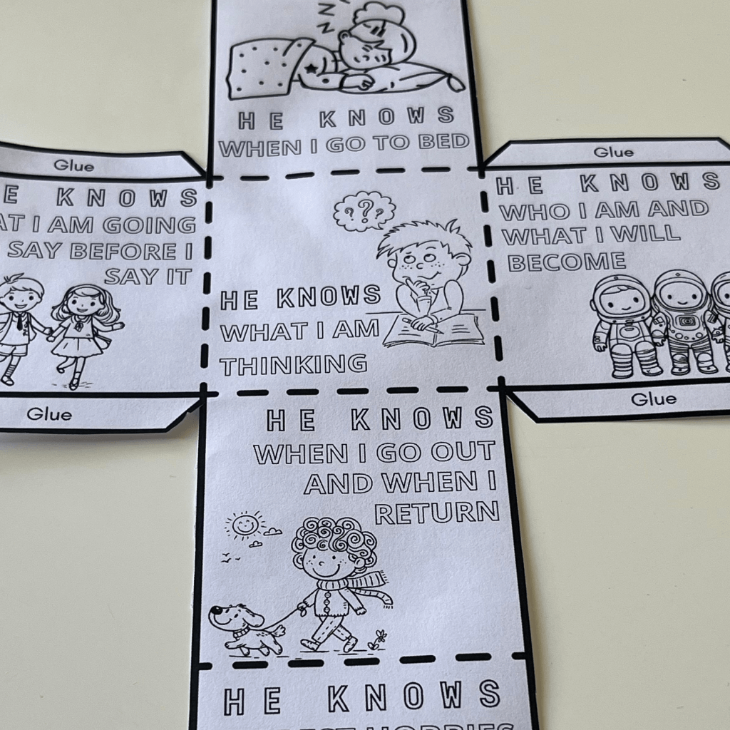 God Knows Me Coloring Cube, Sunday School Craft, Bible Coloring Page Learning Sheet, Bible Verse Sunday School Activity, Prayer Activity - Image 4