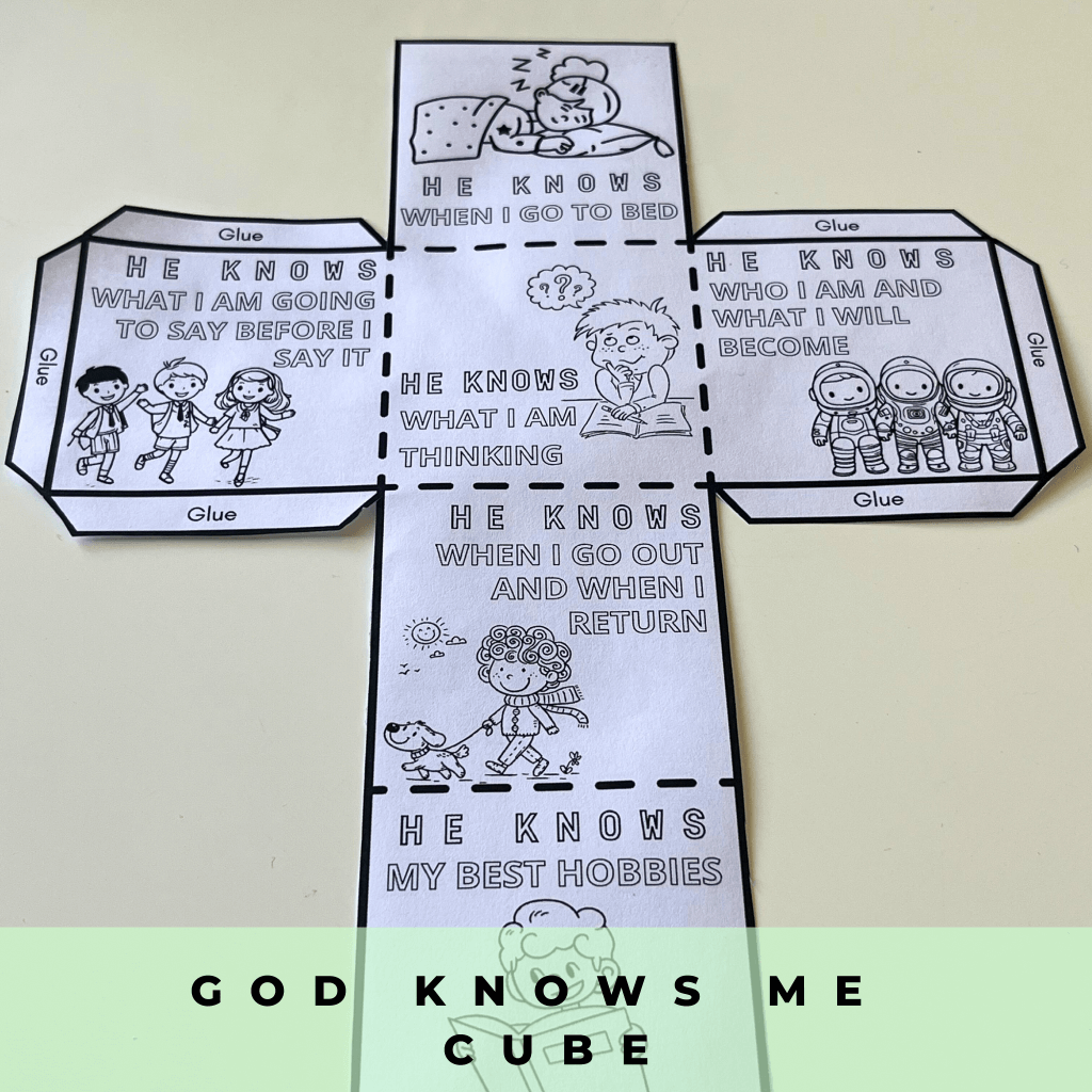 God Knows Me Coloring Cube, Sunday School Craft, Bible Coloring Page Learning Sheet, Bible Verse Sunday School Activity, Prayer Activity - Image 5