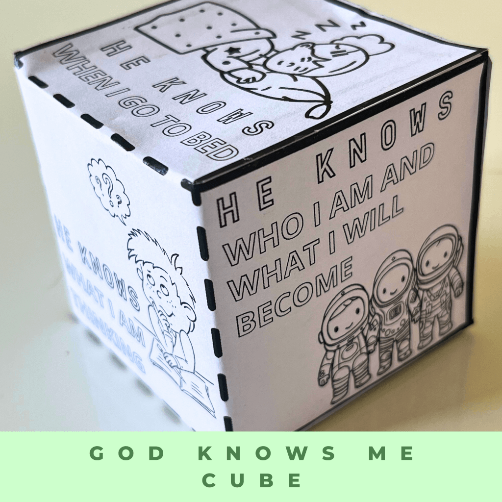 God Knows Me Coloring Cube, Sunday School Craft, Bible Coloring Page Learning Sheet, Bible Verse Sunday School Activity, Prayer Activity - Image 7