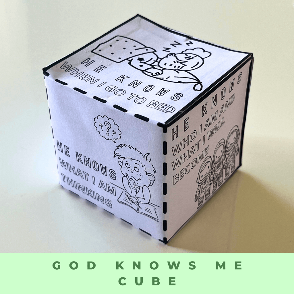 God Knows Me Coloring Cube, Sunday School Craft, Bible Coloring Page Learning Sheet, Bible Verse Sunday School Activity, Prayer Activity - Image 8