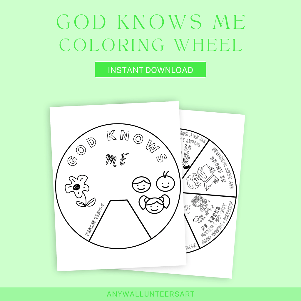 God Knows Me Coloring Wheel,Sunday School Lesson Craft, Bible Scripture Memory for Kids,Printable Bible Activity,Bible Story,Prayer Activity - 3