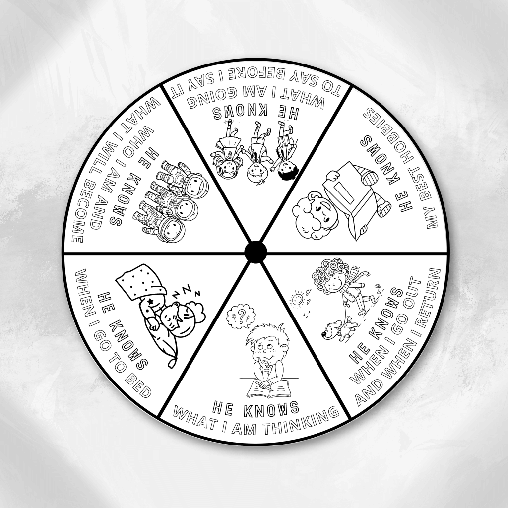 God Knows Me Coloring Wheel,Sunday School Lesson Craft, Bible Scripture Memory for Kids,Printable Bible Activity,Bible Story,Prayer Activity - 4