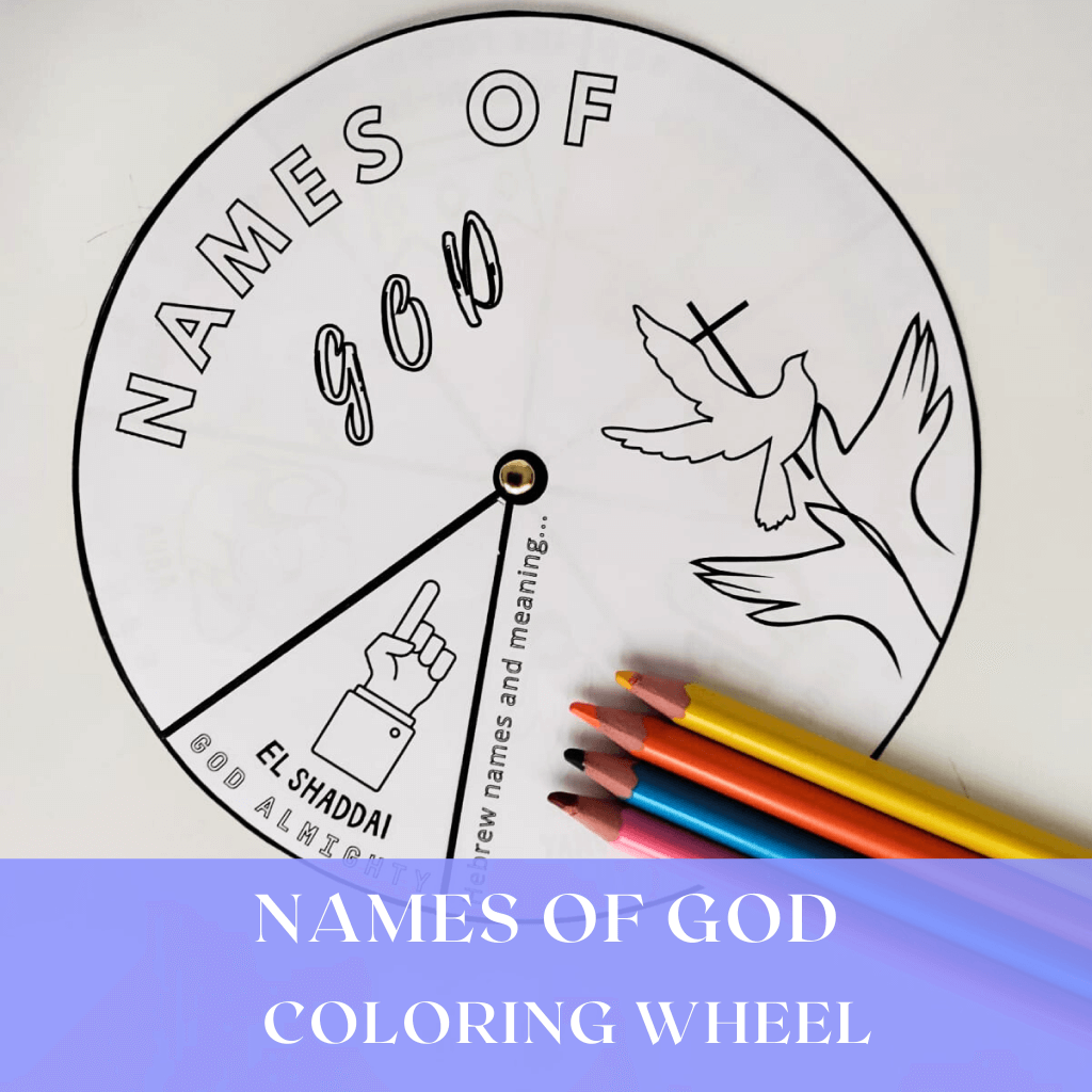 Names of God Coloring Wheel, Sunday School Lesson Craft, Bible Scripture Memory for Kids, Printable Bible Activity, Hebrew Names,Bible Story - 2