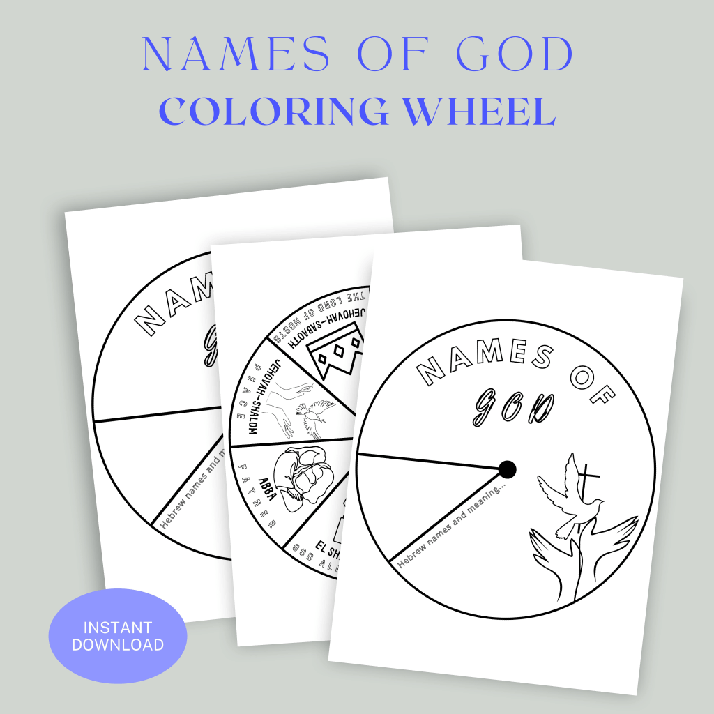 Names of God Coloring Wheel, Sunday School Lesson Craft, Bible Scripture Memory for Kids, Printable Bible Activity, Hebrew Names,Bible Story - 5