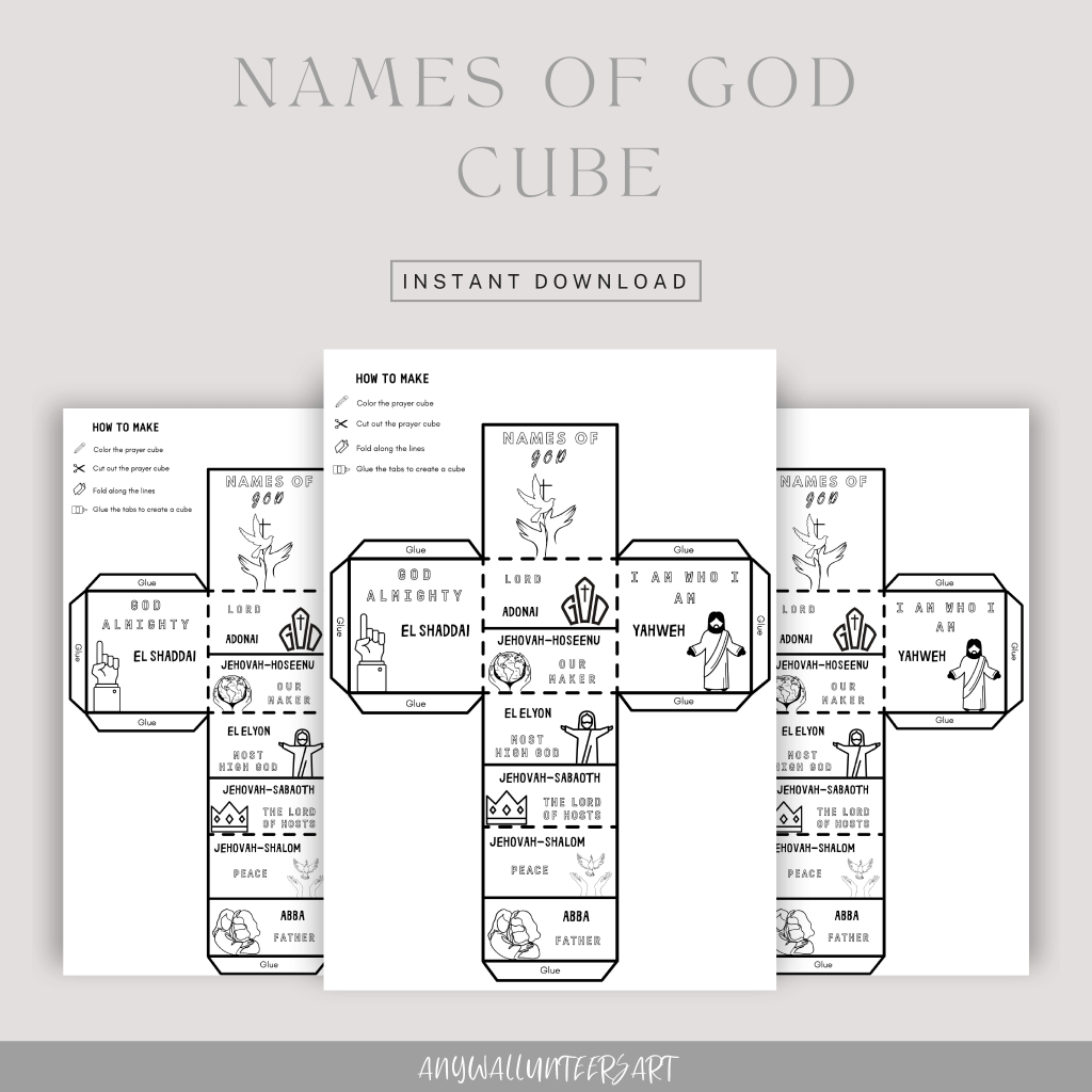 Names of God Coloring Cube, Sunday School Lesson Craft, Bible Scripture Memory for Kids, Printable Bible Activity, Hebrew Names, Bible Story - 2