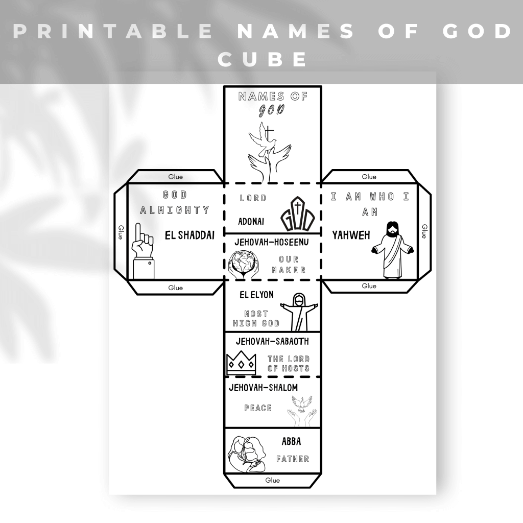 Names of God Coloring Cube, Sunday School Lesson Craft, Bible Scripture Memory for Kids, Printable Bible Activity, Hebrew Names, Bible Story - 3