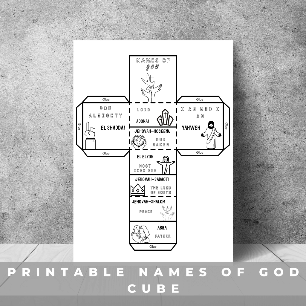 Names of God Coloring Cube, Sunday School Lesson Craft, Bible Scripture Memory for Kids, Printable Bible Activity, Hebrew Names, Bible Story - 8